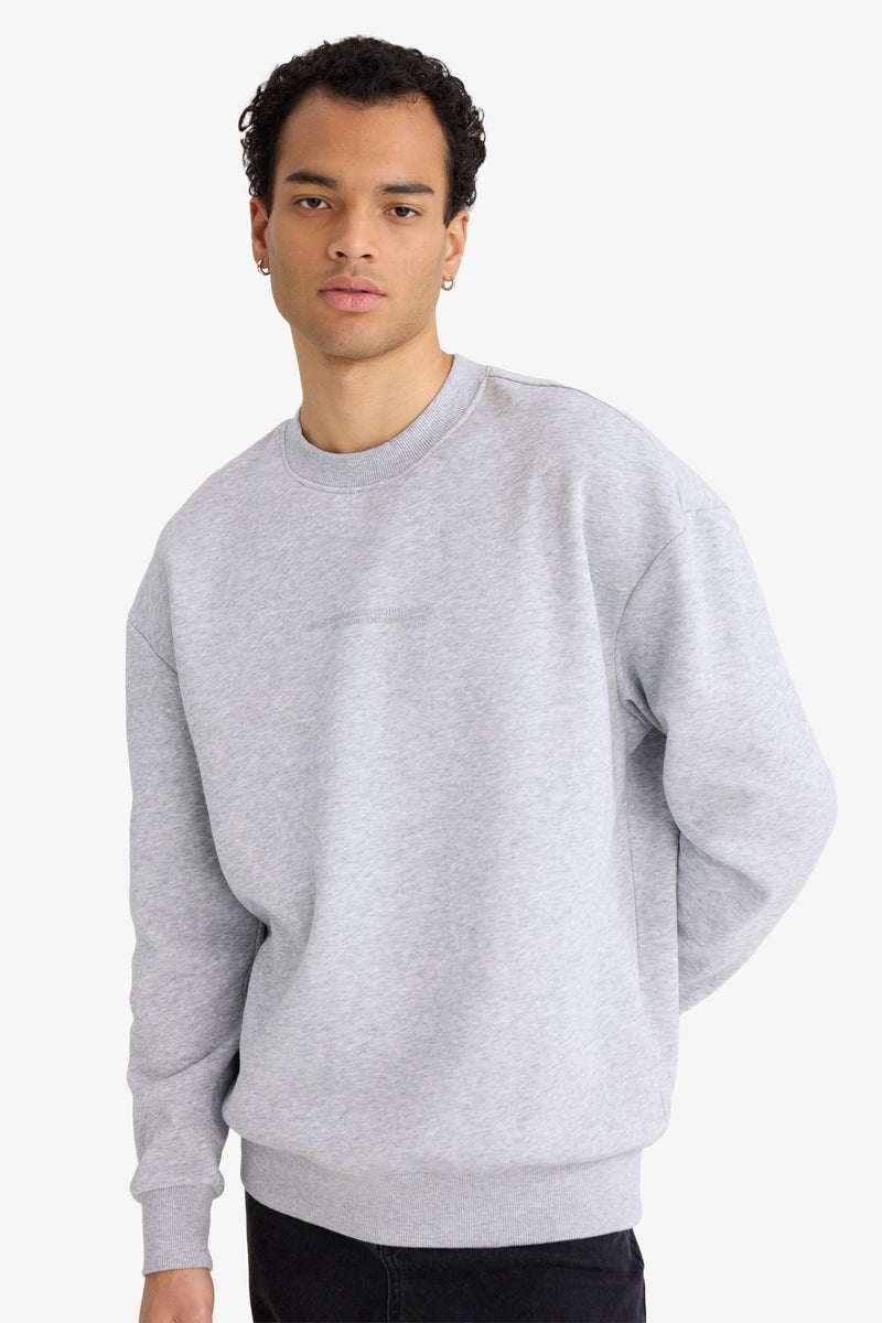 DeFacto Grey Man Boxy Fit Printed Long Sleeve Sweatshirt Casual - Image 3